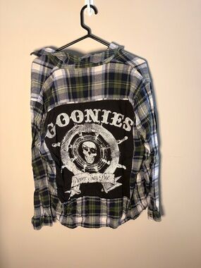 Plaid Button-Down Shirt with GOONIES patch - Green/Blue